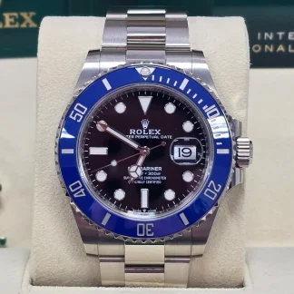 【Super Clone】Rolex White Gold Submariner Date Watch - The Blueberry - Blue Bezel - Black Dial (Ref # 126619LB)