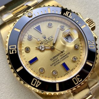 【Super Clone】Rolex Submariner 40 18k Champagne Diamond Dial Black Bezel 16613T Gold Watch