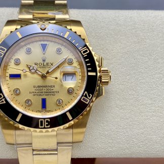 【Super Clone】Rolex Submariner 40 18k Champagne Diamond Dial Black Bezel 16613T Gold Watch