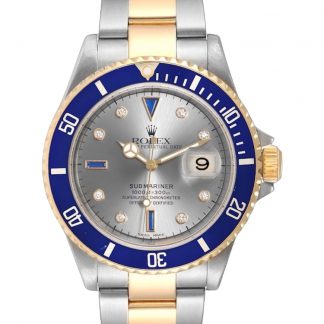 【Super Clone】Rolex Submariner 16613 Steel Gold Diamond Sapphire Serti Dial 40mm Mens Replica Watch