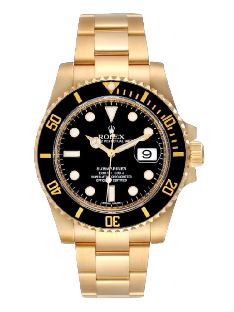 【Super Clone】Rolex Submariner 116618 Yellow Gold Black Dial 40mm Mens Replica Watch