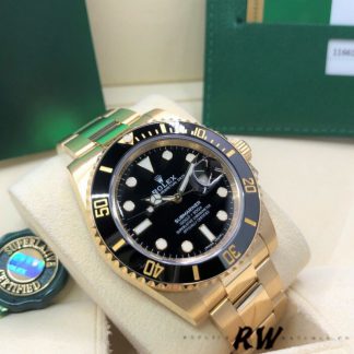 【Super Clone】Rolex Submariner 116618 Yellow Gold Black Dial 40mm Mens Replica Watch