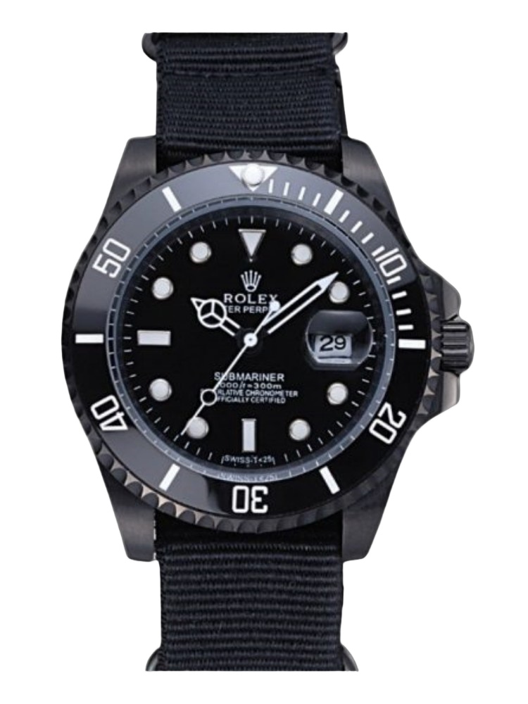 【Super Clone】Rolex Submariner 622006 Black nylon strap Black Dial 40mm Mens Replica Watch