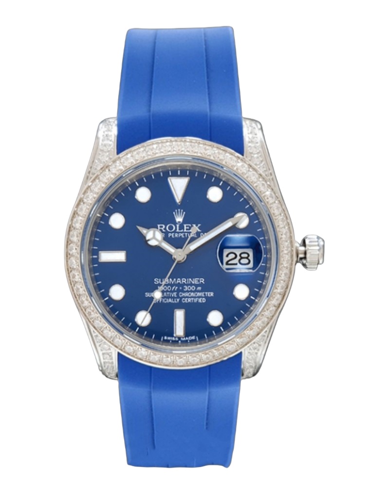 【Super Clone】Rolex Submariner 116610 Blue Dial Blue Rubber strap 40mm Mens Replica Watch