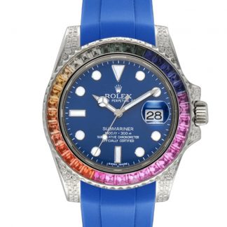 【Super Clone】Rolex Submariner 116610 Blue Dial Blue Rubber strap 40mm Mens Replica Watch