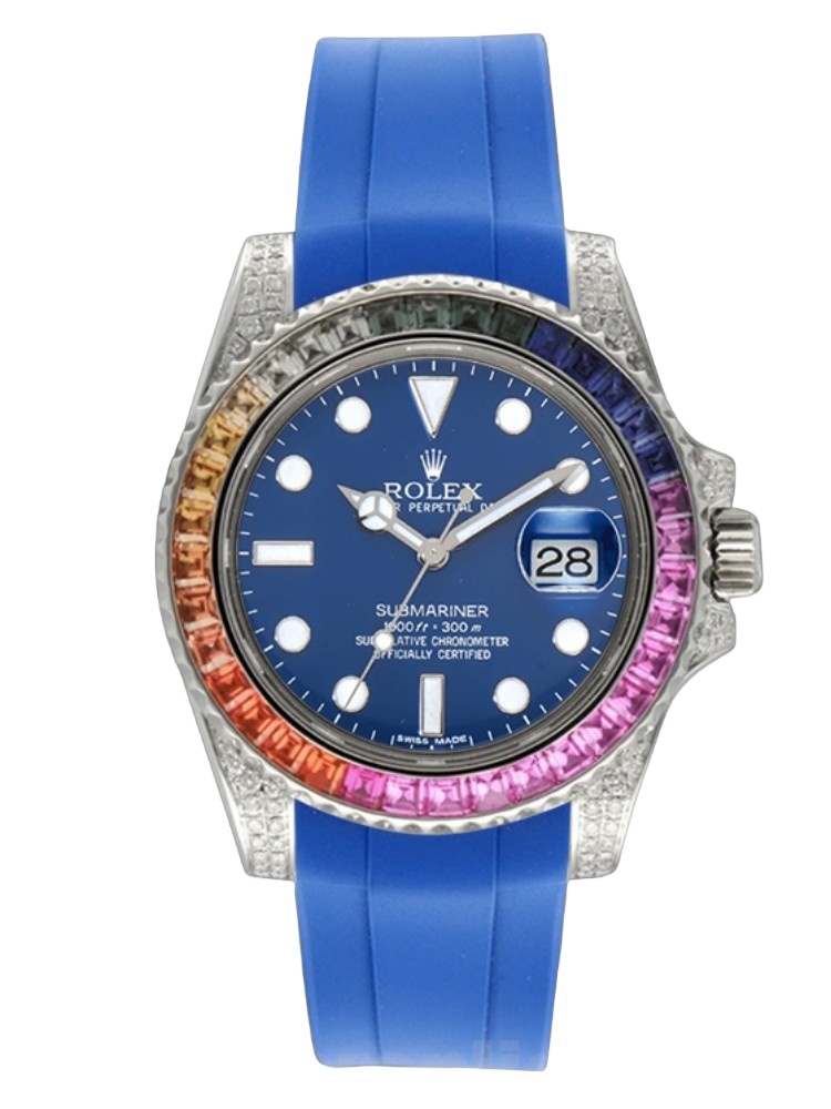 【Super Clone】Rolex Submariner 116610 Blue Dial Blue Rubber strap 40mm Mens Replica Watch