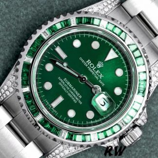 【Super Clone】Rolex Submariner Date 116610LN Custom Diamond Stainless Steel Green Dial 40MM Mens Replica Watch