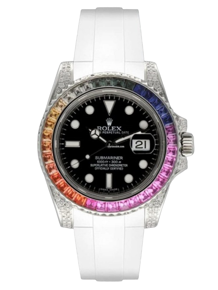 【Super Clone】Rolex Submariner 116610 Black Dial White Rubber strap 40mm Mens Replica Watch