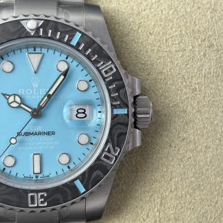 【Super Clone】Rolex Submariner Sandblasted DIWF Edition Carbon Bezel  Ice Blue Dial