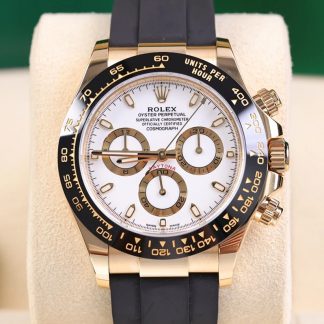 【Super Clone】Rolex Daytona Yellow Gold / Ceramic / White / Oysterflex  m126518ln-0002