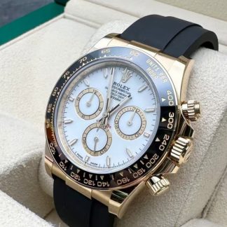 【Super Clone】Rolex Daytona Yellow Gold / Ceramic / White / Oysterflex  m126518ln-0002