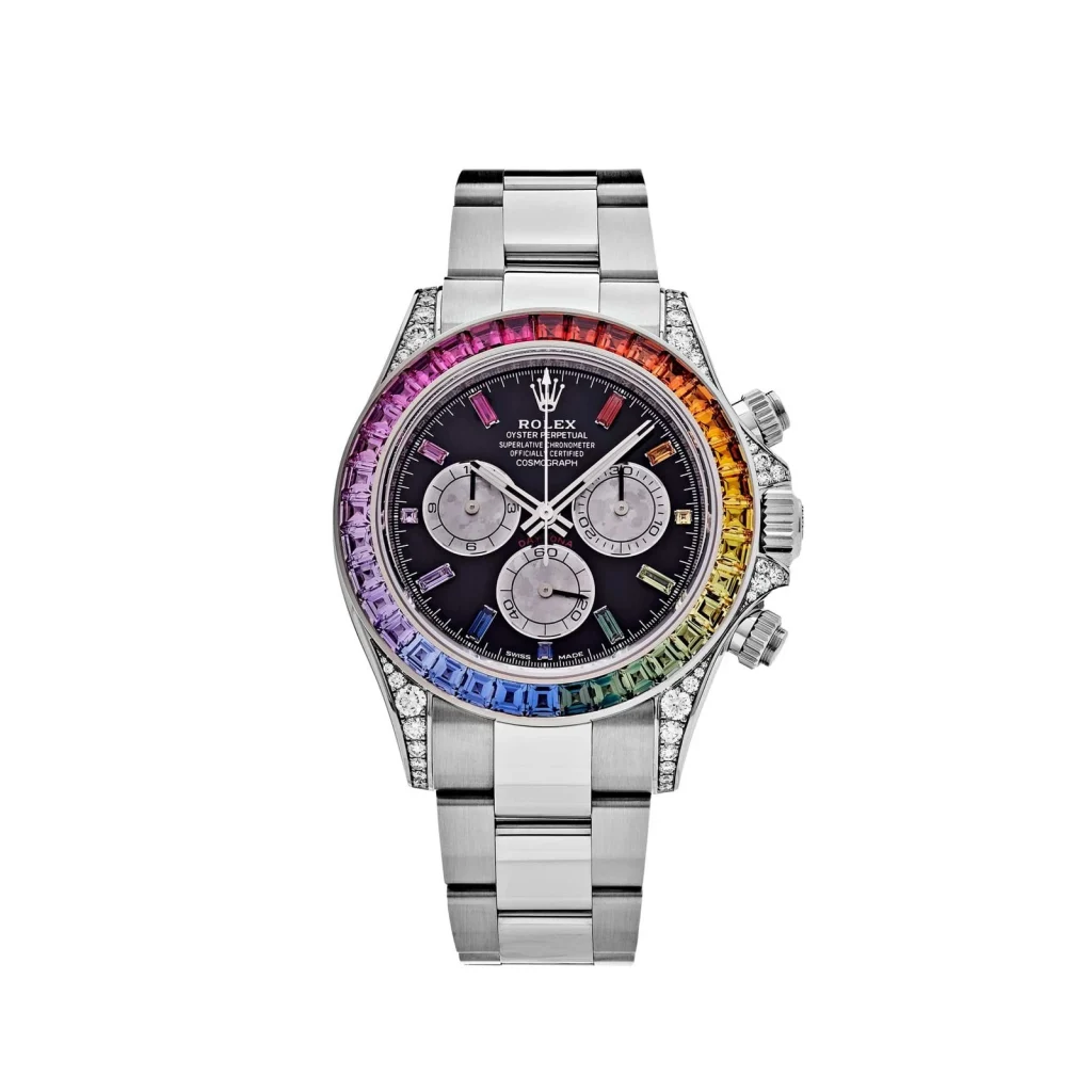 【Super Clone】Rolex Daytona  'Rainbow' White Gold Black Dial Sapphire Bezel  116599RBOW