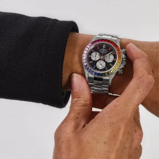 【Super Clone】Rolex Daytona  'Rainbow' White Gold Black Dial Sapphire Bezel  116599RBOW