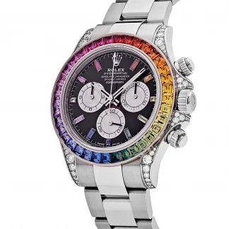 【Super Clone】Rolex Daytona  'Rainbow' White Gold Black Dial Sapphire Bezel  116599RBOW