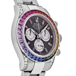 【Super Clone】Rolex Daytona  'Rainbow' White Gold Black Dial Sapphire Bezel  116599RBOW