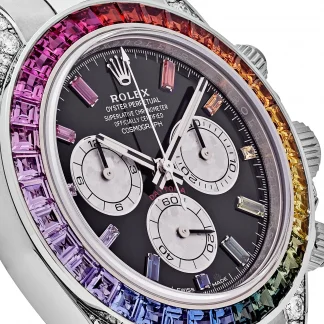 【Super Clone】Rolex Daytona  'Rainbow' White Gold Black Dial Sapphire Bezel  116599RBOW