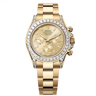 【Super Clone】Rolex Cosmograph Daytona 40mm Yellow Gold Diamond Baguette Champagne Dial Diamond Bezel - 126598TBR