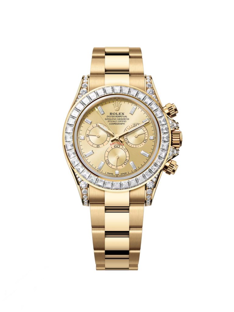 【Super Clone】Rolex Cosmograph Daytona 40mm Yellow Gold Diamond Baguette Champagne Dial Diamond Bezel - 126598TBR