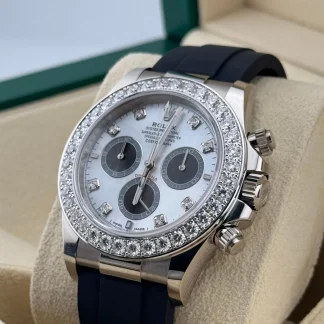 【Super Clone】Rolex Cosmograph Daytona 40mm White Gold Mother of Pearl Dial Diamond Bezel Oysterflex - 126589RBR