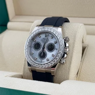 【Super Clone】Rolex Cosmograph Daytona 40mm White Gold Mother of Pearl Dial Diamond Bezel Oysterflex - 126589RBR