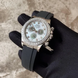 【Super Clone】Rolex Cosmograph Daytona 40mm White Gold Mother of Pearl Dial Diamond Bezel Oysterflex - 126589RBR