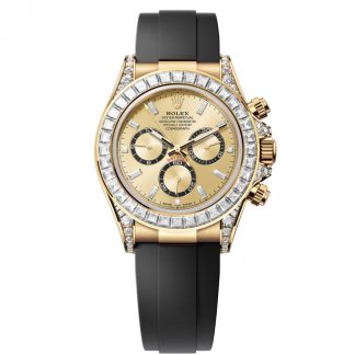 【Super Clone】Rolex Cosmograph Daytona 40mm Yellow Gold Diamond Baguette Champagne Dial Diamond Bezel Oysterflex - 126538TBR