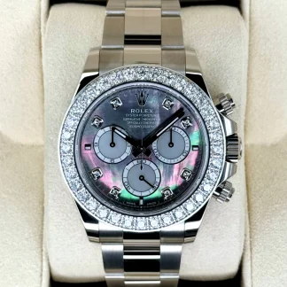 【Super Clone】Rolex Cosmograph Daytona 40mm White Gold Mother of Pearl Dial Diamond Bezel - 126579RBR