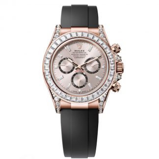 【Super Clone】Rolex Cosmograph Daytona 40mm Rose Gold Diamond Baguette Sundust Dial Diamond Bezel Oysterflex - 126535RBR