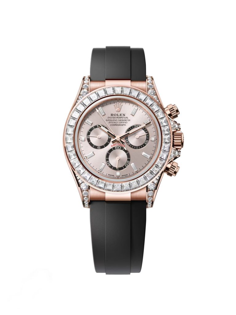 【Super Clone】Rolex Cosmograph Daytona 40mm Rose Gold Diamond Baguette Sundust Dial Diamond Bezel Oysterflex - 126535RBR