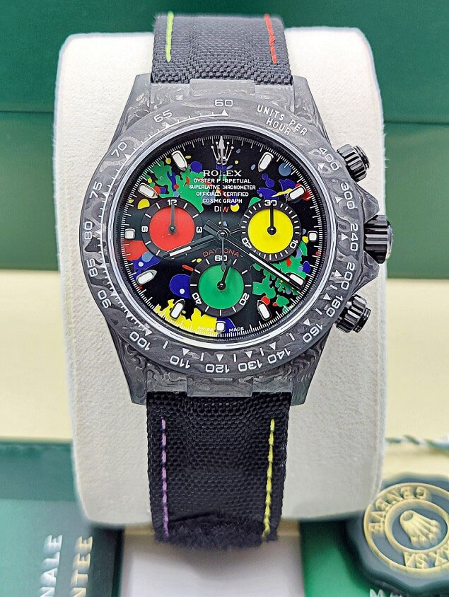 【Super Clone】Rolex Daytona DIW Carbon Motley Multicolour Dial Super Clone Swiss Replica Watch | Custom Made Limited Edition | 4130 Swiss Movement