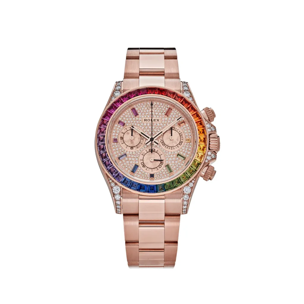 【Super Clone】Rolex Daytona Rainbow Pave DiamondsDial Swiss Replica Watch 18k Rose Gold Bracelet | Ref 116595RBOW
