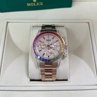 【Super Clone】Rolex Daytona Rainbow Pave DiamondsDial Swiss Replica Watch 18k Rose Gold Bracelet | Ref 116595RBOW