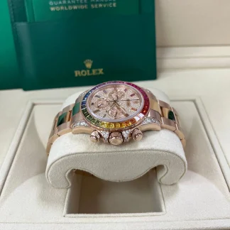 【Super Clone】Rolex Daytona Rainbow Pave DiamondsDial Swiss Replica Watch 18k Rose Gold Bracelet | Ref 116595RBOW