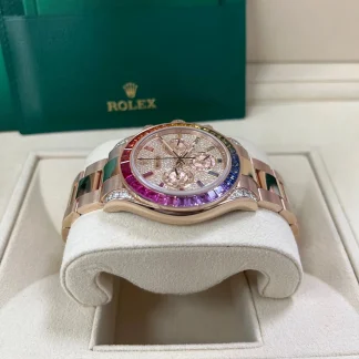 【Super Clone】Rolex Daytona Rainbow Pave DiamondsDial Swiss Replica Watch 18k Rose Gold Bracelet | Ref 116595RBOW