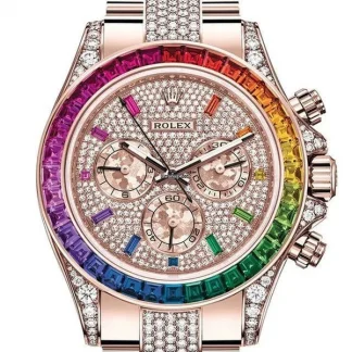 【Super Clone】Rolex Cosmograph Everose Daytona Factory Diamond Rainbow Edition 116595RBOW