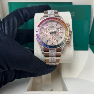 【Super Clone】Rolex Cosmograph Everose Daytona Factory Diamond Rainbow Edition 116595RBOW