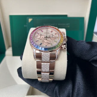 【Super Clone】Rolex Cosmograph Everose Daytona Factory Diamond Rainbow Edition 116595RBOW