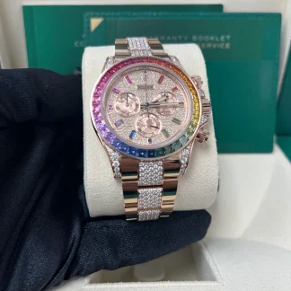 【Super Clone】Rolex Cosmograph Everose Daytona Factory Diamond Rainbow Edition 116595RBOW