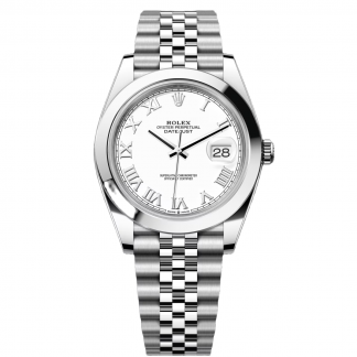 【Super Clone】RLX Datejust 41mm Smooth Bezel White Roman Dial Jubilee - 126300