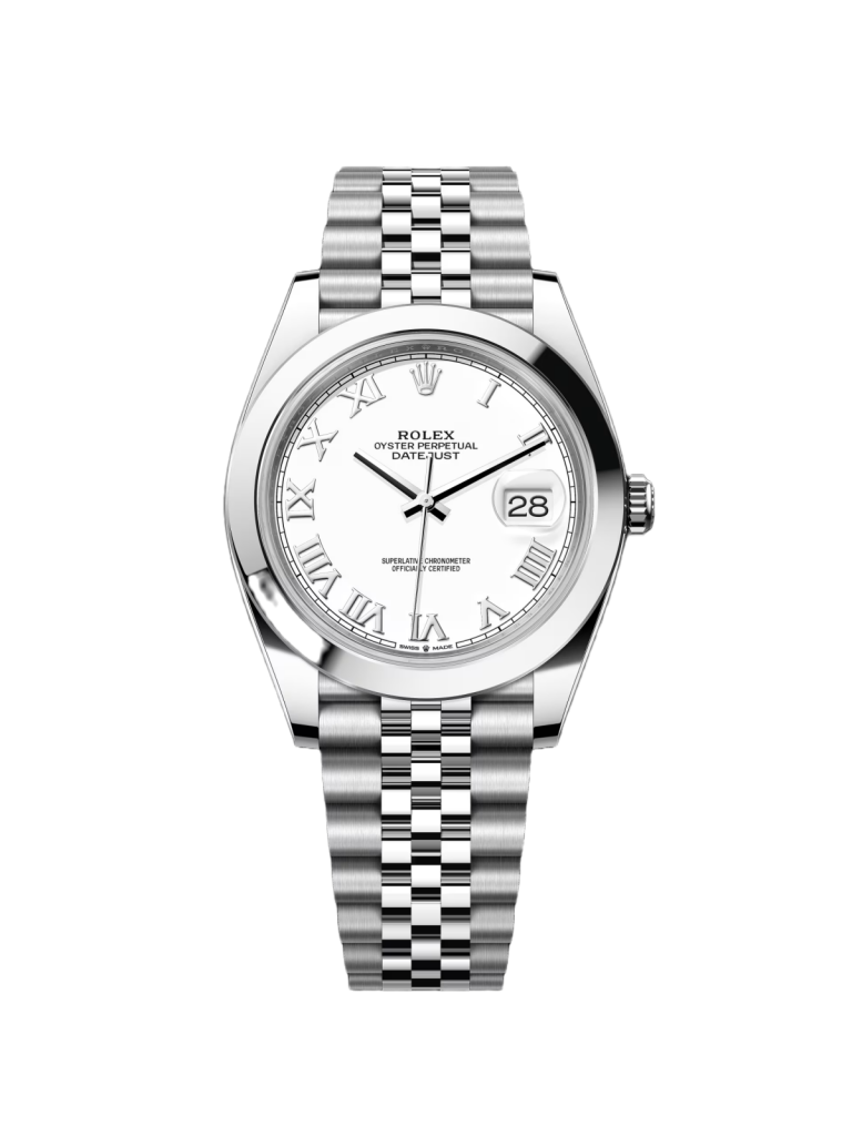 【Super Clone】RLX Datejust 41mm Smooth Bezel White Roman Dial Jubilee - 126300