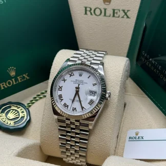 【Super Clone】RLX Datejust 41mm Smooth Bezel White Roman Dial Jubilee - 126300