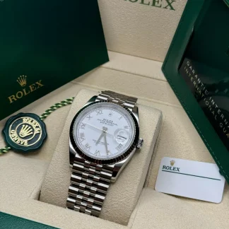 【Super Clone】RLX Datejust 41mm Smooth Bezel White Roman Dial Jubilee - 126300