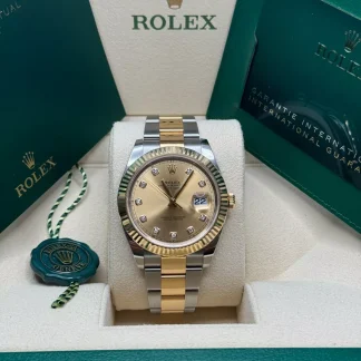 【Super Clone】RLX  Datejust 41mm Two-Tone Yellow Gold Fluted Bezel Champagne Diamond Dial Oyster - 126333