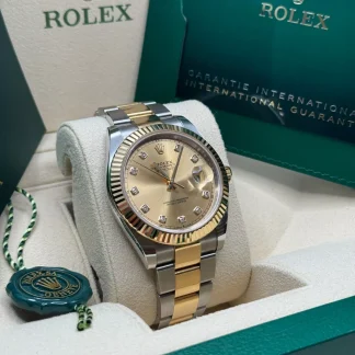 【Super Clone】RLX  Datejust 41mm Two-Tone Yellow Gold Fluted Bezel Champagne Diamond Dial Oyster - 126333