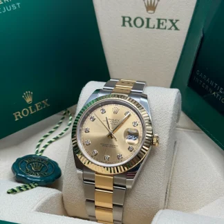 【Super Clone】RLX  Datejust 41mm Two-Tone Yellow Gold Fluted Bezel Champagne Diamond Dial Oyster - 126333