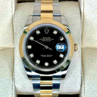 【Super Clone】RLX Datejust 41mm 126303 Black Diamond Oyster Steel and Yellow Gold Mens Watch