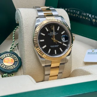 【Super Clone】RLX  Datejust 41mm Two-Tone Yellow Gold Fluted Bezel Black Index Dial Jubilee - 126333