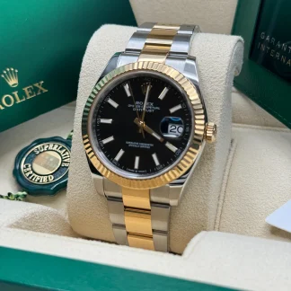 【Super Clone】RLX  Datejust 41mm Two-Tone Yellow Gold Fluted Bezel Black Index Dial Jubilee - 126333