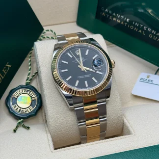 【Super Clone】RLX  Datejust 41mm Two-Tone Yellow Gold Fluted Bezel Black Index Dial Jubilee - 126333