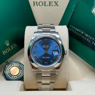 【Super Clone】RLX Datejust 41mm 126300 Blue Roman Oyster Stainless Steel Watch